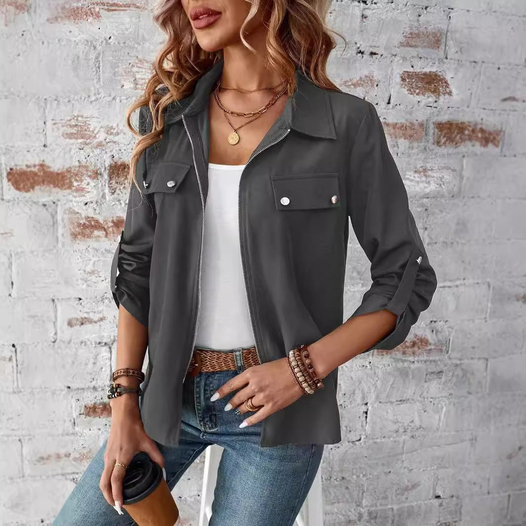 Spring, Autumn And Winter New Lapel Zipper Cardigan Outerwear