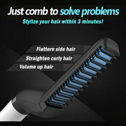 Electric Hair Straightener Brush,Men Quick Beard Straightener Styler Comb,Hair Straightening,Curly Hair Straightening Comb,Side Hair Detangling,Multifunctional Hair Curling Curler