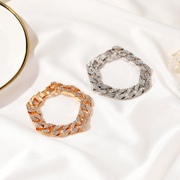 Kubanskt tjockt länkkedjearmband punk lyxiga kristallarmband för kvinnor och män smycken guldfärgade strassarmband bling nytt