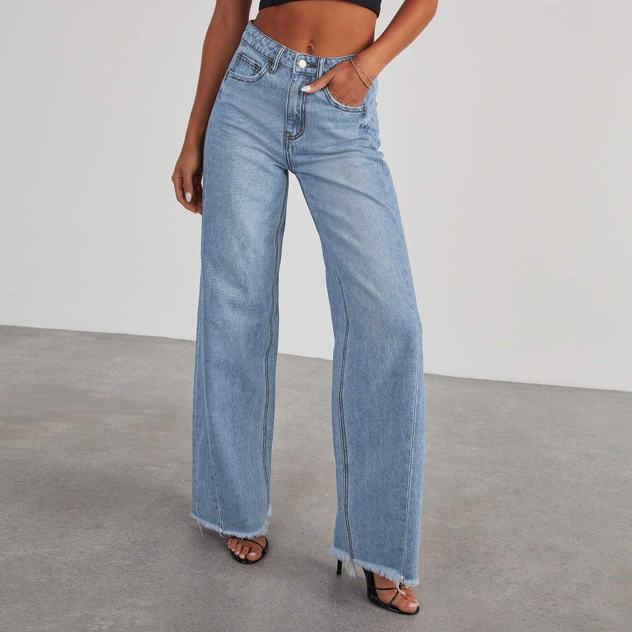 Fashion High Waist Jeans With Pockets - Comfortable Slim Fit