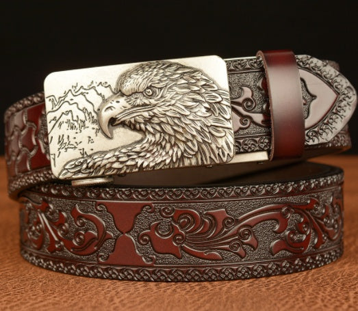 Men's Self-Buckled Leather Belt Personalized Carved Casual Jeans - Unique Character