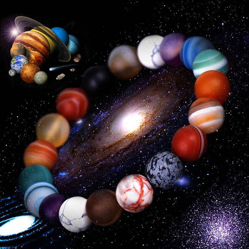 Solsystemet Åtta Sten Planet Armband Planeter Natursten Mala Pärla Strand Armband För Män Kvinnor Handgjort Universum Sol Chakra Armband Smycken