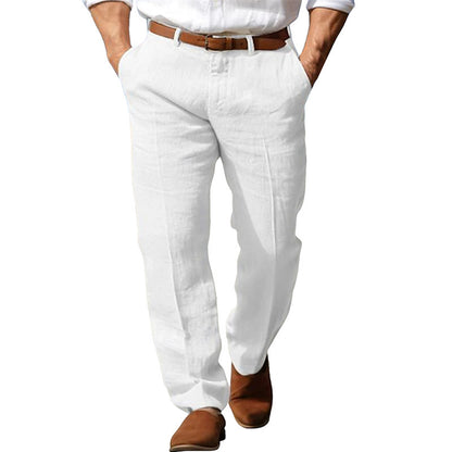 Men's Formal Linen Straight Pure Color Comfort Breathable Vacation Trousers
