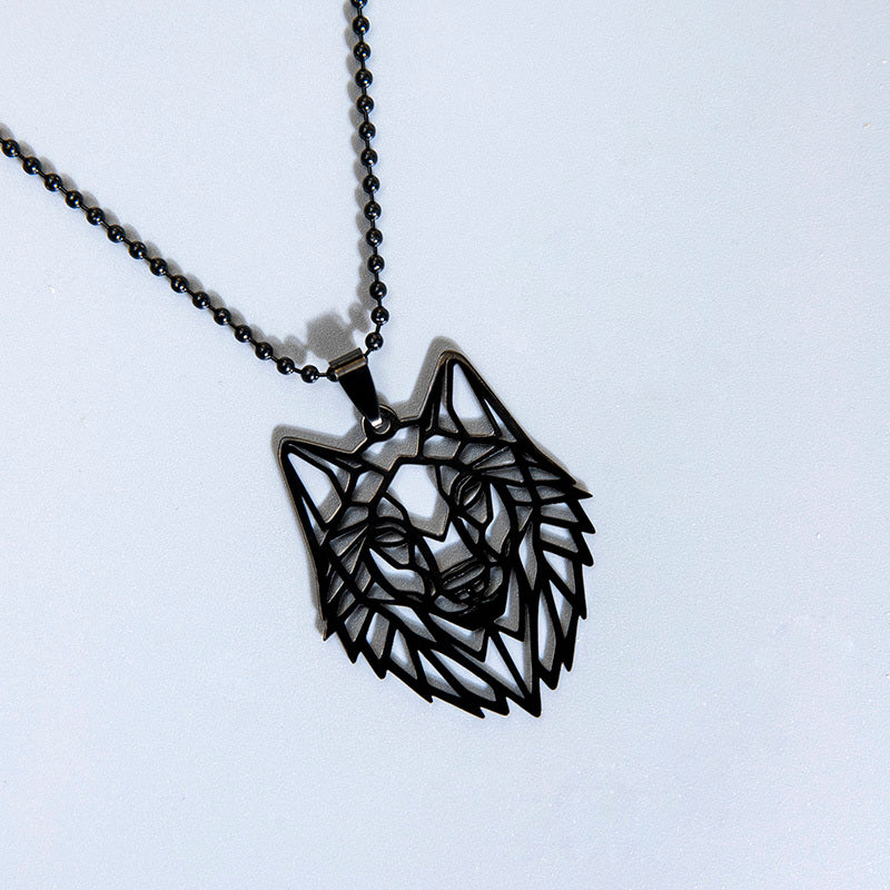 Stainless Steel Hollow Wolf Head Pendant Necklace For Men Animal Jewelry