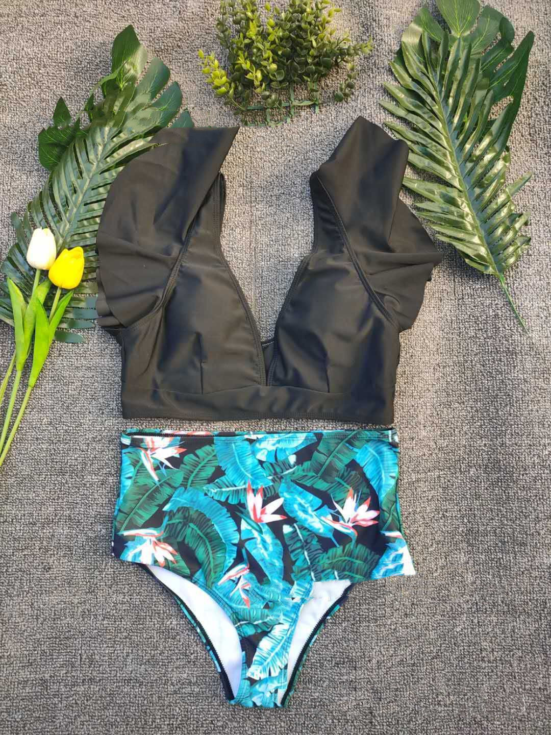 Sexig baddräkt med tryck och split i bikini för kvinnor