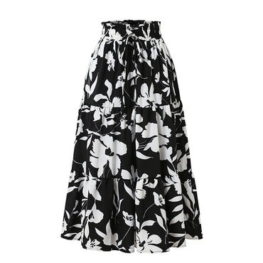 Professional European American Printed A-Line Pleated Skirt - Polyester Floral (5 Colors, S-XL, Commuting Style)