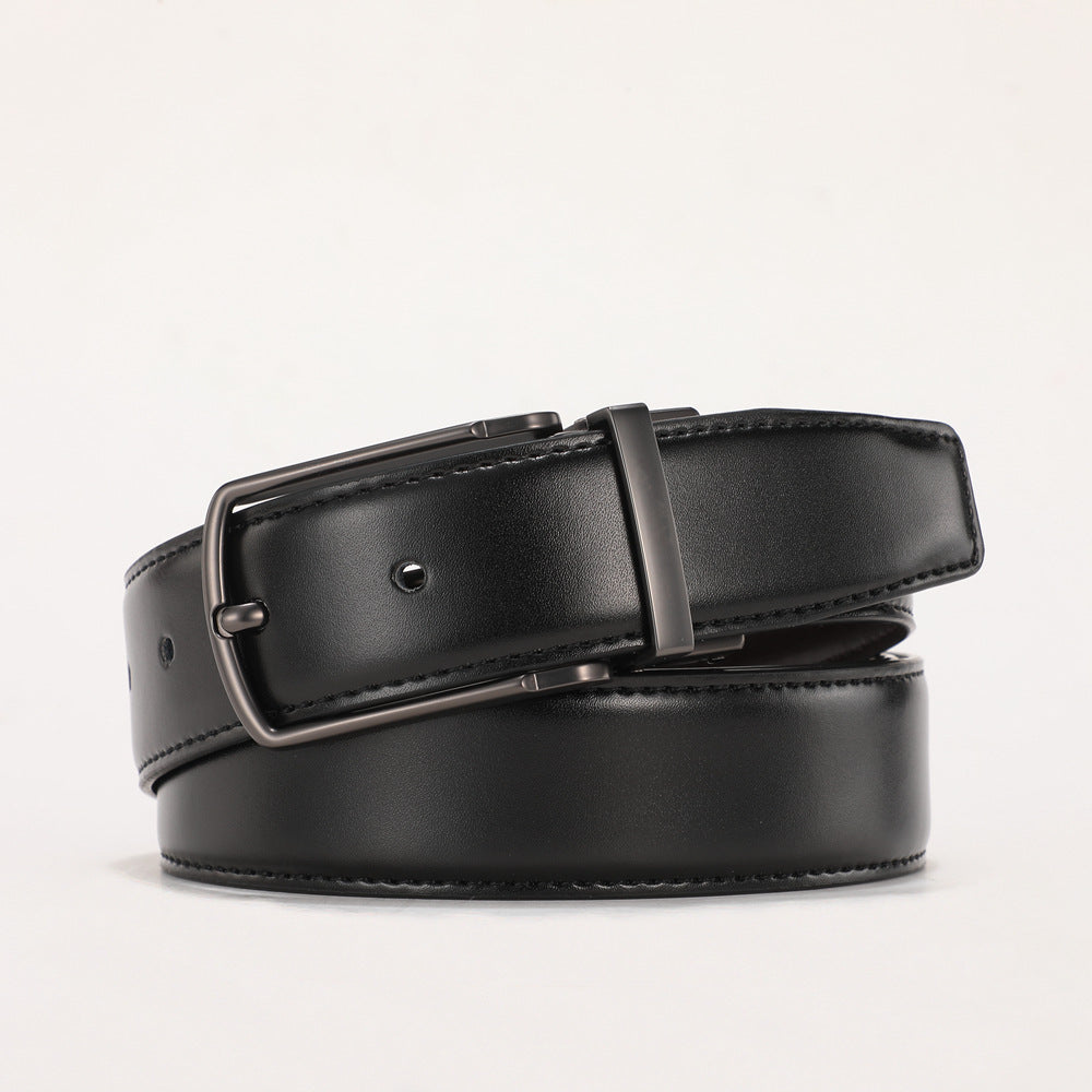 Ceinture à boucle ardillon double face en cuir véritable pour hommes