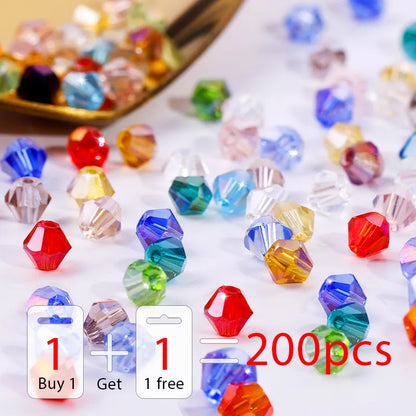 4mm Shiny Crystal Beads Bicone Beads Glass Beads Loose Spacer Beads for bracelet DIY Jewelry Making  200pcs