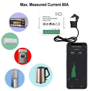 Tuya Smart Life WiFi Energy Meter 80A with Current Transformer Clamp KWh Power Monitor Electricity Statistics110V 230V 50/60Hz