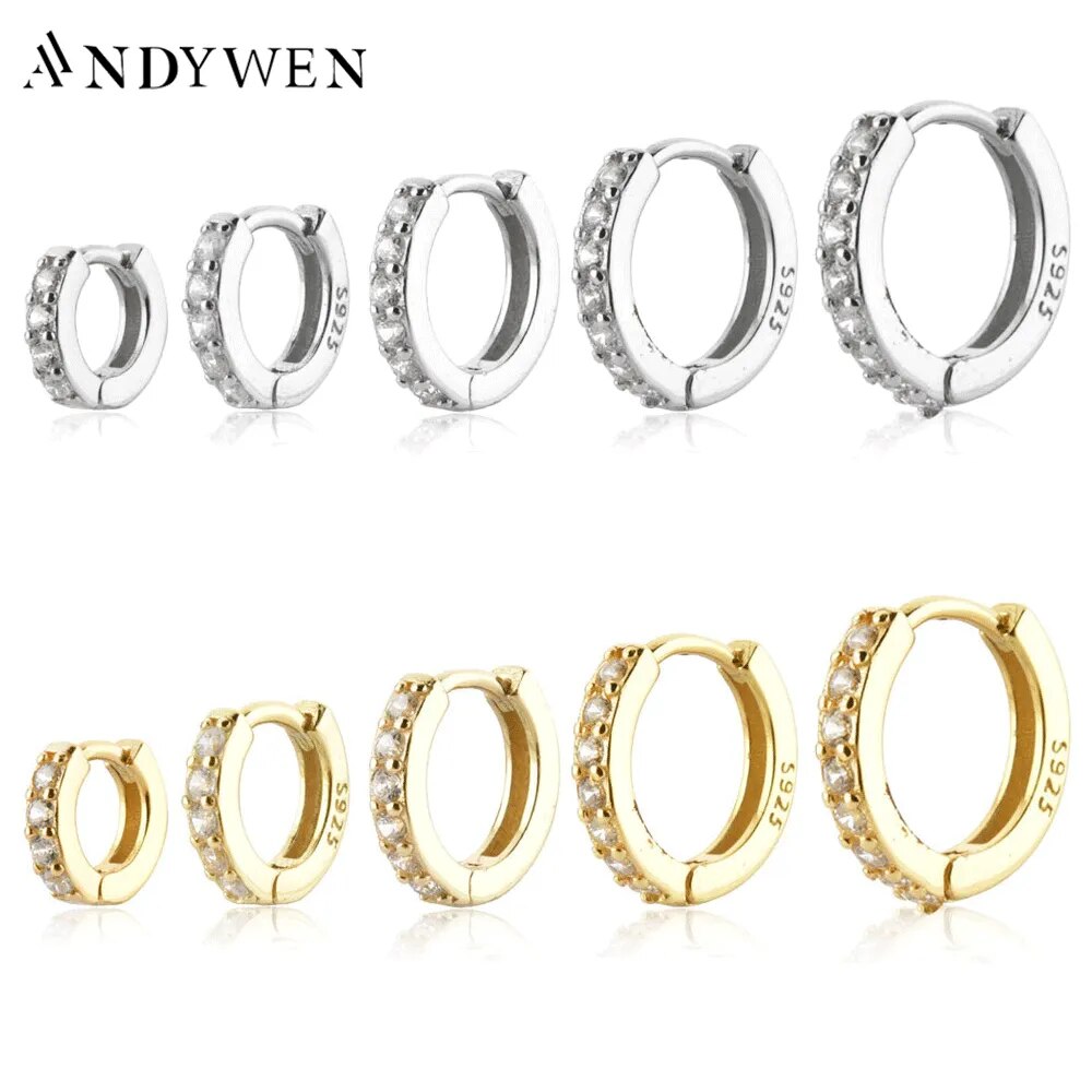 925 Sterling Silver Gold Clear 5mm 6mm 7mm 8mm 9mm Hoops Earring