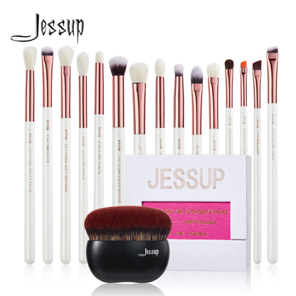 Jessup Makeup Brushes Set 15pcs Eye Brushes set Natural-synthetic Eyeshadow Eyeliner Eyebrow Blending Pearl White