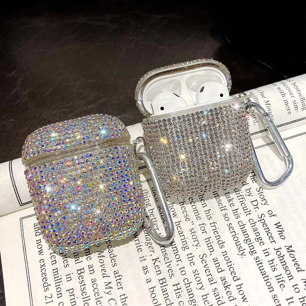 Lyx 3D Söt Bling Diamonds Trådlös Bluetooth-hörlurstillbehör Hårt fodral för Apple Airpods 2 1 Skyddsladdningsväska