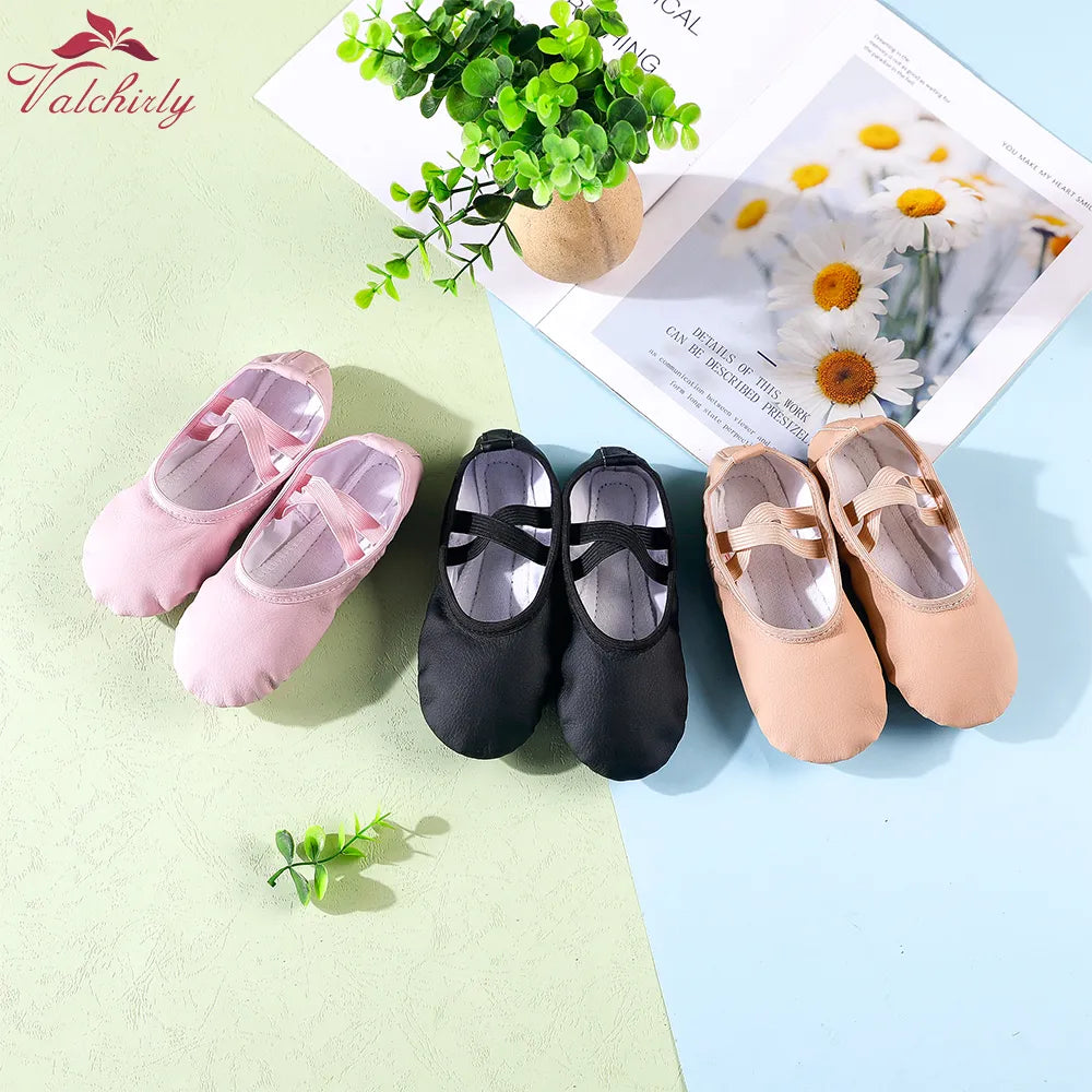 Leather Pointe Shoes Full Sole Dance Slippers Children Ballerina Practice Ballet Dancing Training Use 3 Colors