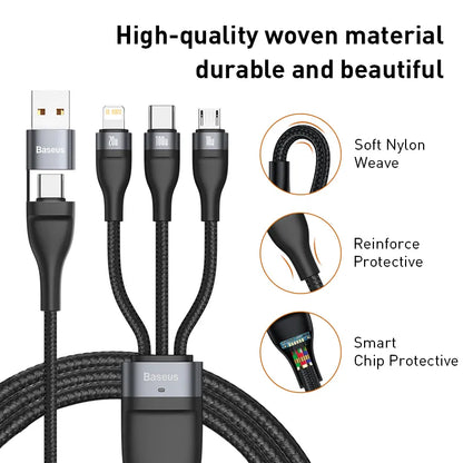 Baseus 3 in 1 USB C Cable for iPhone 15 14 13 Pro 11 XR Charger Cable 100W Micro USB Type C Cable for Macbook Pro Samsung Xiaomi