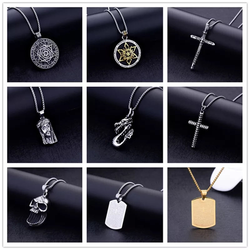 Mixed Style 316L Titanium Steel Skull Cross Pendant Necklace Punk Rock Jewelry Stainless Steel Men's Necklace