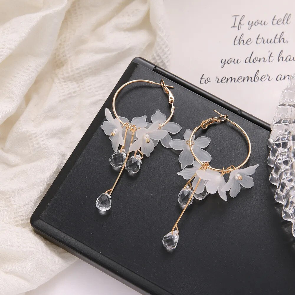 Flower Bohemia Boho Earrings Women Fashion Long Hanging Earrings Crystal Female Wedding Earings Party Jewelry