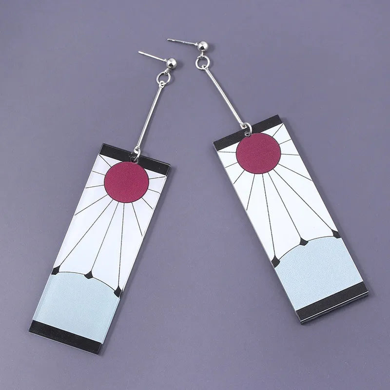 Fashion Acrylic Tanjiro Earrings Demon Slayer Earrings Anime Cosplay Props Hanafuda Drop Long Earrings for Women Girls Jewelry