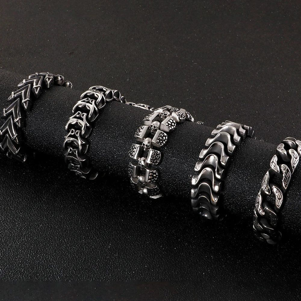 Punk Rocker Skull Bracelet For Men Cool Stainless Steel Chain Men's Bracelets Accessories Gothic Biker Jewelry Male