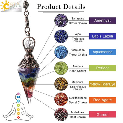 CSJA 7 Chakra Healing Crystals Pendulum for Dowsing Divination Quartz Natural Stone Pendulums Antique Reiki Pendant Pendulo