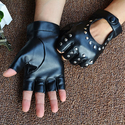 1 Pair Halloween Black Pu Leather Fingerless Gloves Female Half Finger Driving Women Fashion Punk Gloves Dance Rivets Gloves