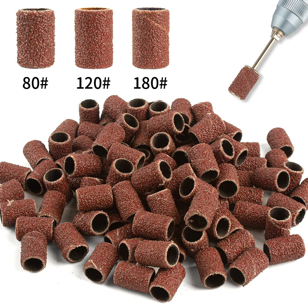 50/100pcs Nail Drill Bits Sanding Bands for Nail Drill File Grinder Sander Band Set for Acrylic Nails Gel Removing Pedicure Tool