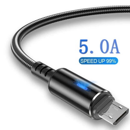 Micro USB Cable 5A LED Fast Charging Micro Data Cord For Huawei Samsung Xiaomi Android Mobile Phone Accessories Charger Cables