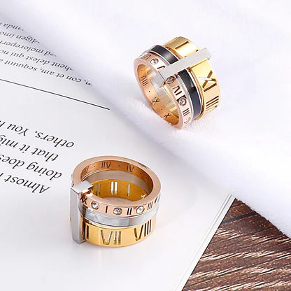 Trendy Stainless Steel Rings For Women Girls Three Layers Roman Numerals Zircon Bridal Wedding Women Rings Fashion Jewelry Gift