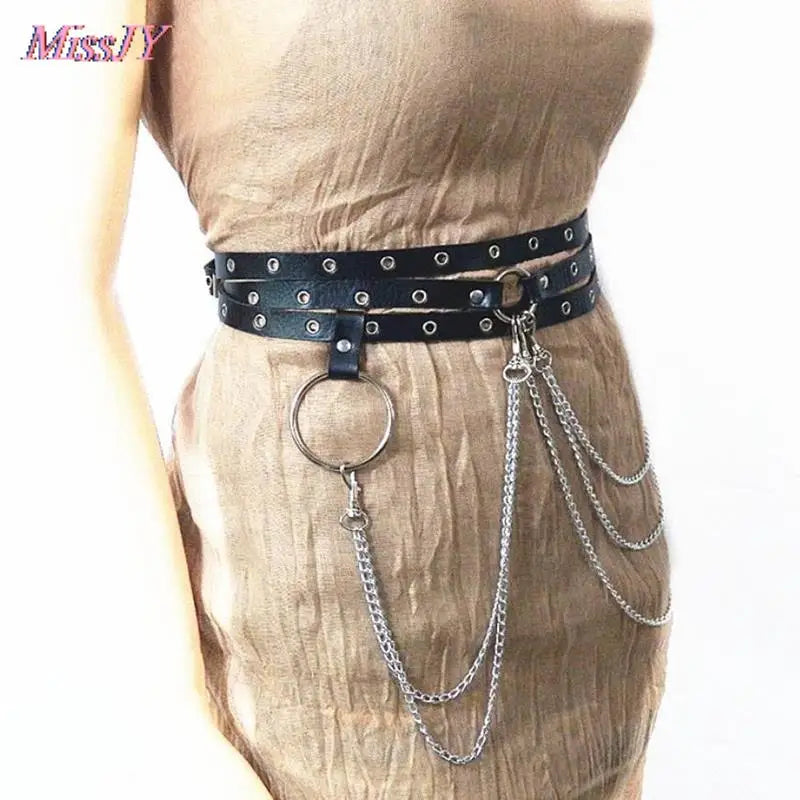 Ceintures de jupe en cuir unisexe pour femmes, 1 pièce, Punk gothique Rock, harnais de taille, chaîne en métal, Bondage corporel, ceinture creuse, accessoires pour dames