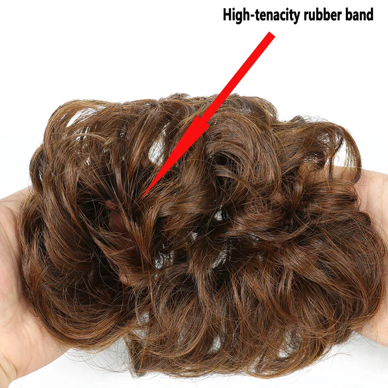 Azqueen Synthetic Messy Bun Chignon Donut Gary Brown Color Hair Bun Pad Elastic Hair Rope Rubber Band Hair Extensions