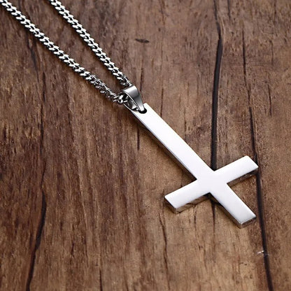 Hane svart St Peter's Inverted Cross hänge halsband för män rostfritt stål