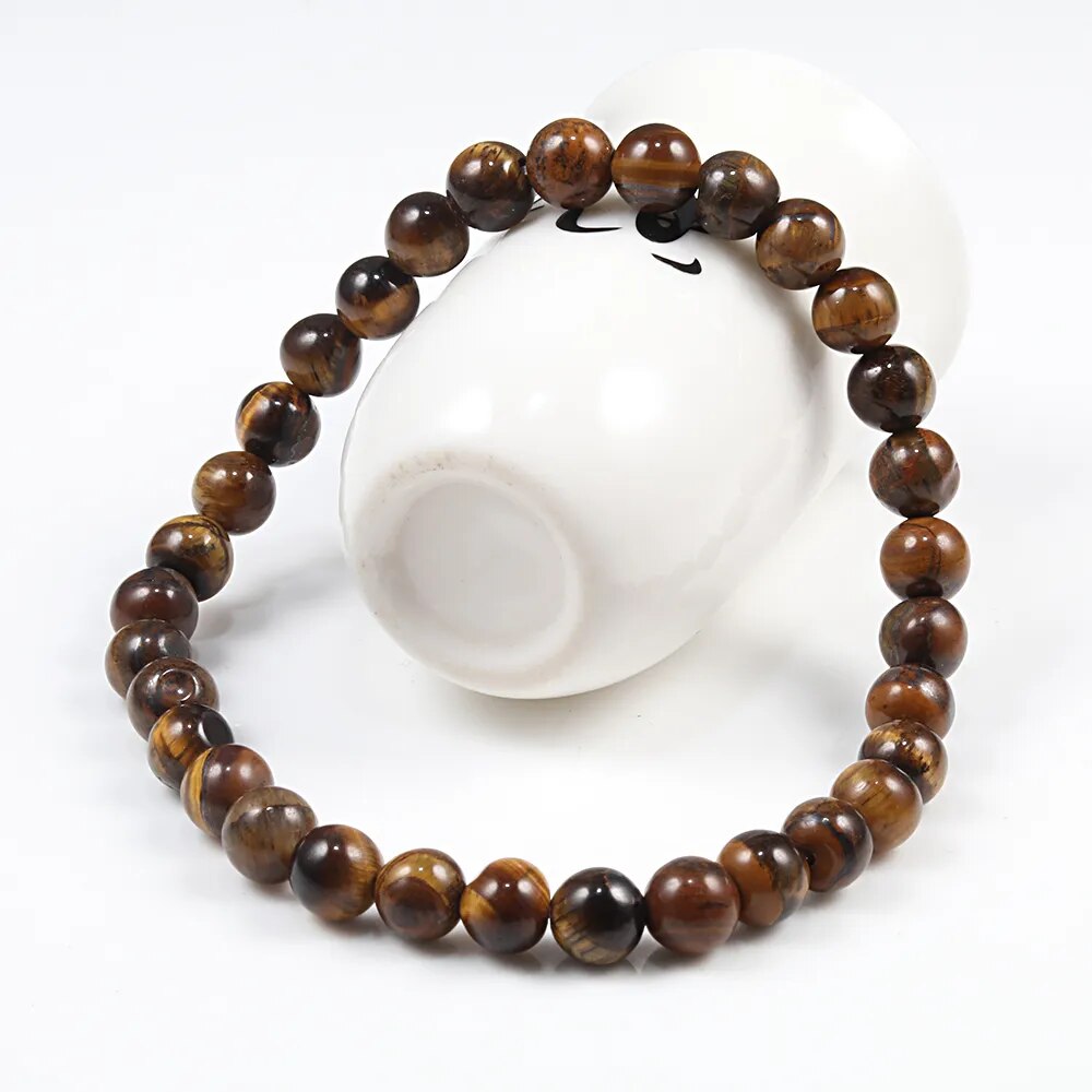 Bracelet en pierre naturelle 6/8/10mm, perles en œil de tigre, classique pour hommes et femmes, bouddha, lave noire, minimaliste, bijoux de méditation de Yoga