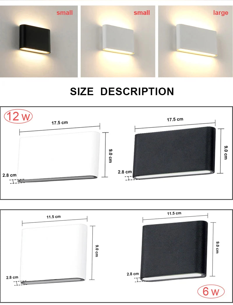 Waterproof Outdoor Wall Lamp 6W 12W LED Source Up And Down Lighting Modern Minimalist Indoor Engineering Porch Garden Wall Light