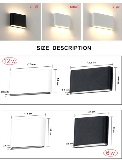 Waterproof Outdoor Wall Lamp 6W 12W LED Source Up And Down Lighting Modern Minimalist Indoor Engineering Porch Garden Wall Light