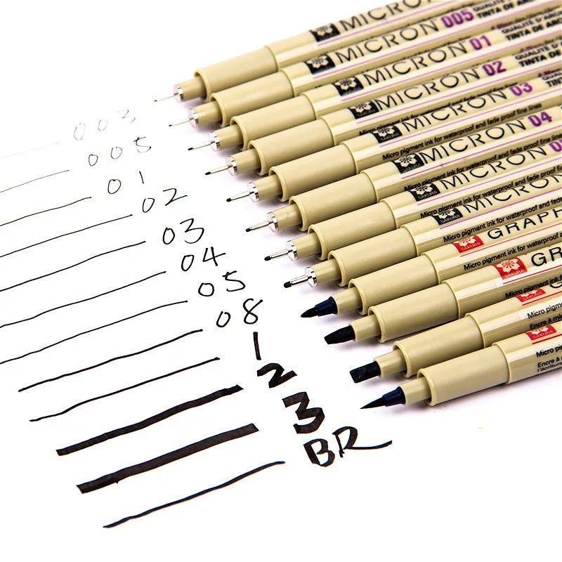 1/3PC Pigment Liner Pigma Pen Fine Line Sketching Markers Different Tip Black Fineliner StylographsDrawing Pens Copic Supplier