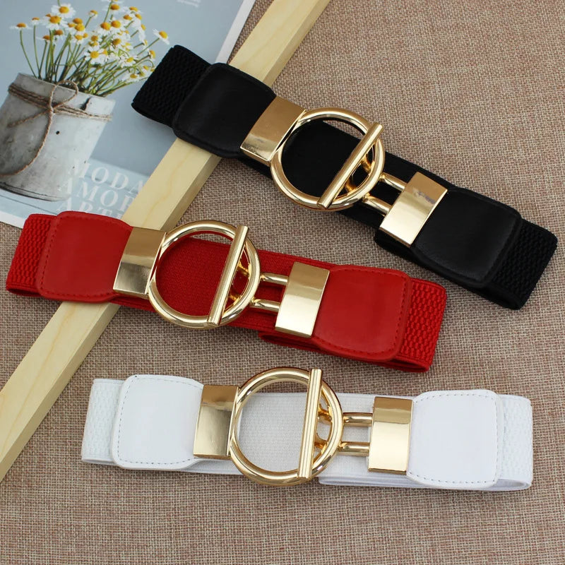 Fashion Dress Belts for Women Simple Waist Elastic Ladies Band Round Buckle Decoration Coat Sweater Party Belt Girdle Belt Gift