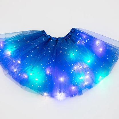 LED lumière rougeoyante femmes Tulle étoile jupe courte Tutu Mini jupe adulte fantaisie Ballet Dancewear Costume de fête robe de bal Mini jupe