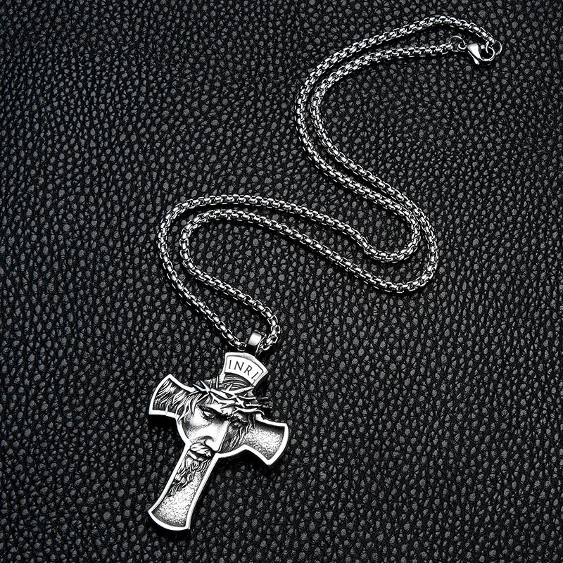 Fashion Retro New Jesus Cross Face Men's Necklace Pendant 316L Stainless Steel Men's and Women's Jewelry Gifts