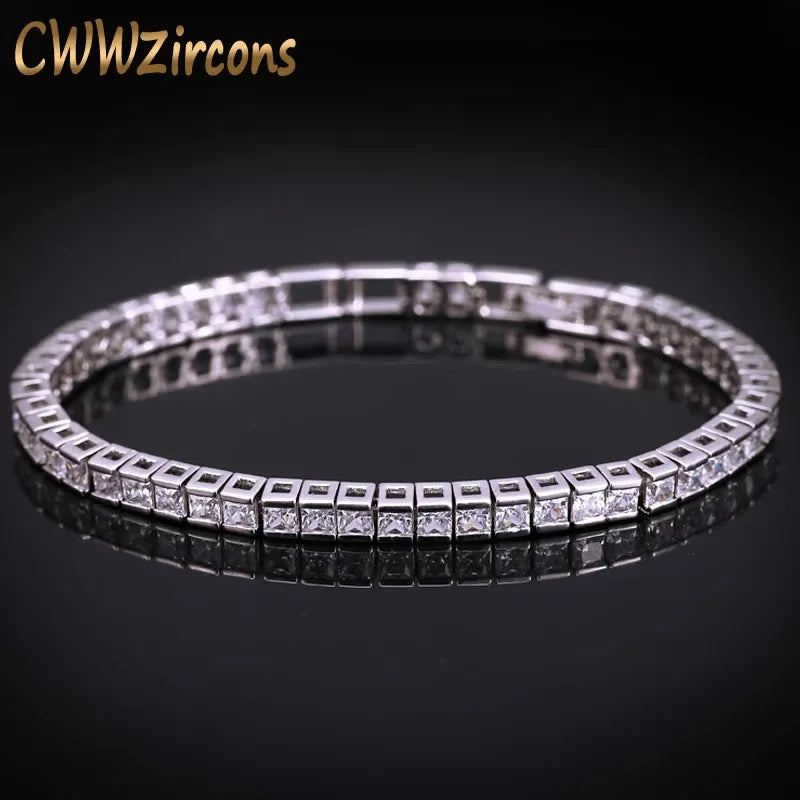 3mm Cubic Zirconia Tennis Bracelets for Woman White Gold Color