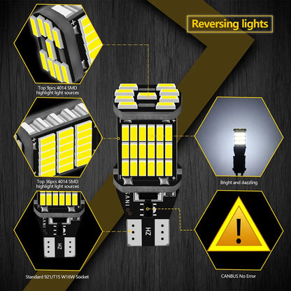 AILEO 2ST T15 W16W 921 912 T16 902 LED-lampor High Power 45st 4014SMD Super Bright 1200LM Ersätt för Bil Backljus Vit