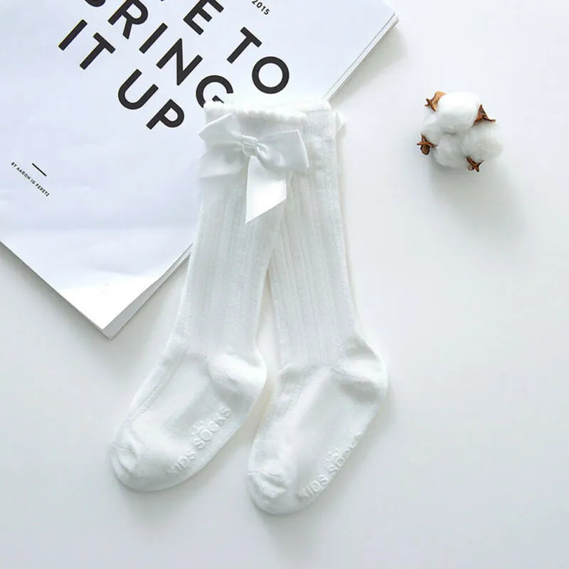 Vêtements d'été pour bébés filles, chaussettes hautes et longues en dentelle de coton doux, avec gros nœud aux genoux, 100% coton, nouvelle collection