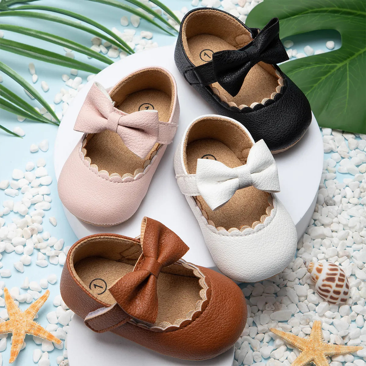 Baby Casual Shoes Infant Toddler Bowknot Non-slip Rubber Soft-Sole Flat PU First Walker Newborn Bow Decor Mary Janes