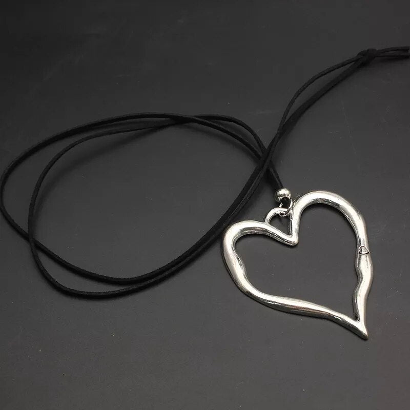 1pcs Lagenlook Large Abstract Heart Pendant Colar Long Suede Leather Necklace Jewelry Gift For Woman&Men