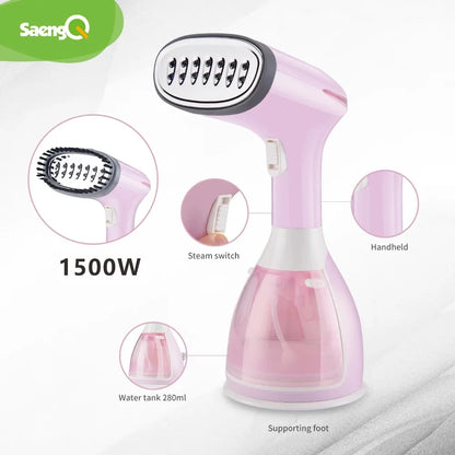 Handhållen Garment Steamer 1500W Hushållstyg Ångstrykjärn 280ml Mini Bärbar Vertikal Snabbvärme För Klädstrykning