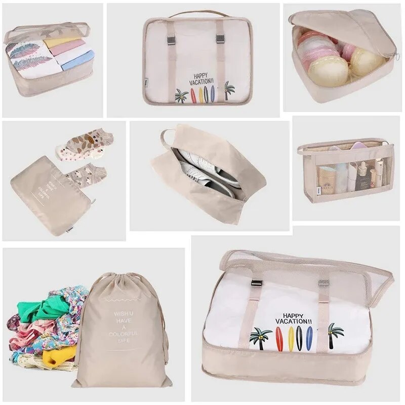 Sacs de rangement de bagages de grande capacité, 8 pièces/ensemble, pour emballer des vêtements, sous-vêtements, cosmétiques, sac de rangement de voyage, pochette de toilette