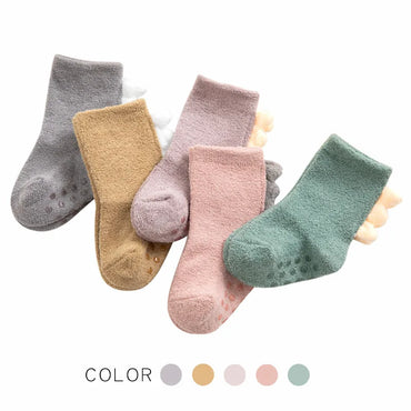 Toddler Kids Socks Newborn Baby Prewalker Winter Thick Coral Fleece Cotton Dinosaur Girl Autumn Infant Boy Cartoon Sock 0-5T