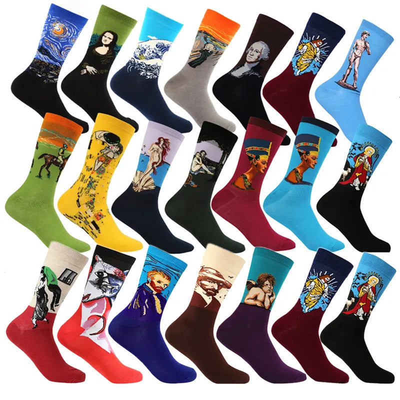 Men Cotton Retro Abstract Oil Painting Art Socks Shout Modern Van Gogh Starry Night Happy Oil Painting Skateboard Sock