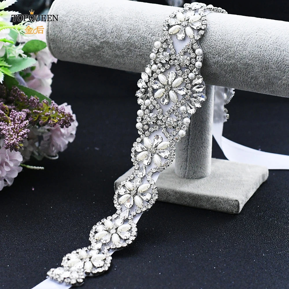 Bridal Belts Bling Wedding Women Jewelry Silver Rhinestone Pearl Crystal Sparkly Party Formal Dress Diamond Sash