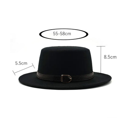 Nouveau rétro hiver automne femmes hommes chapeau haut-de-forme Imitation laine feutre Fedora chapeaux boucle de ceinture décoré dames plaisancier chapeau à bord plat