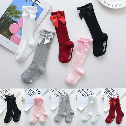 Vêtements d'été pour bébés filles, chaussettes hautes et longues en dentelle de coton doux, avec gros nœud aux genoux, 100% coton, nouvelle collection