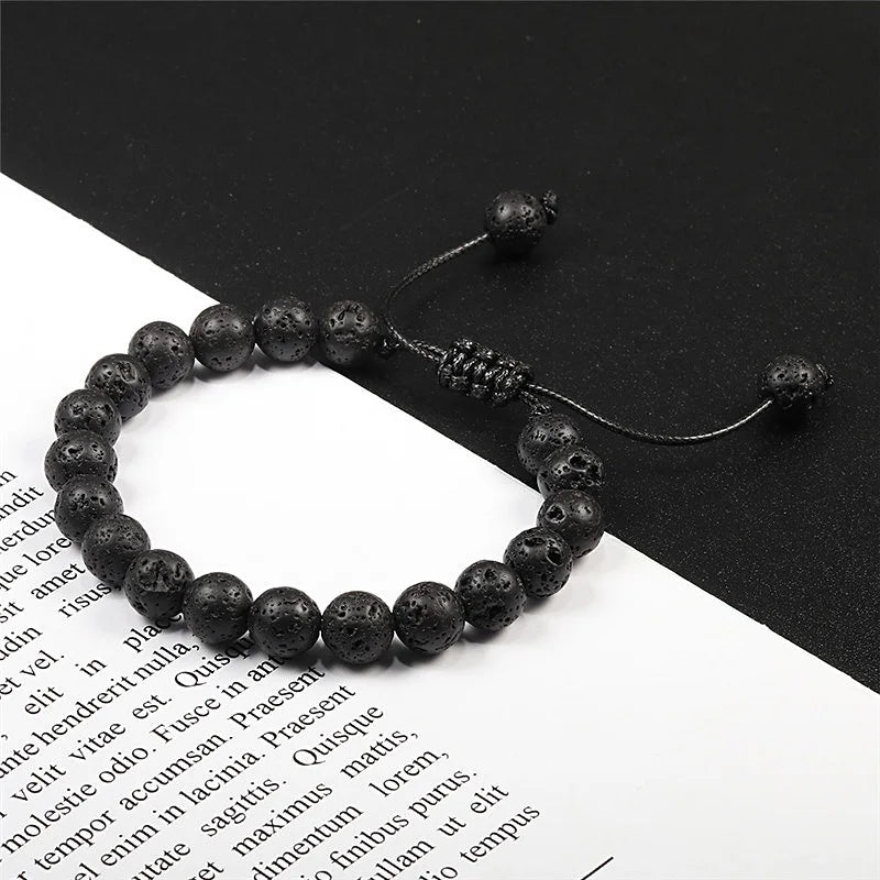 Beaded Bracelet 8mm Natural Tiger eye Lava Stone Handmade Braided Men's Bracelets for Women Adjustable Jewelry Best Friend Gifts